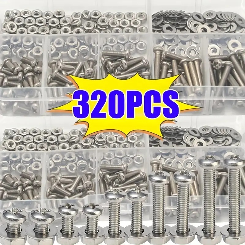 320PCS Hex Nuts & Bolts Set M2 - Furniture Hardware Repair ulasan dan harga